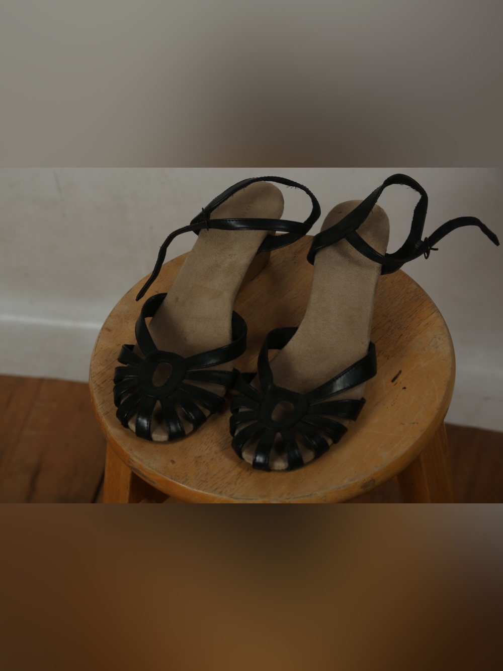 Old Navy Black Floral Cutout Ankle-Strap Heels